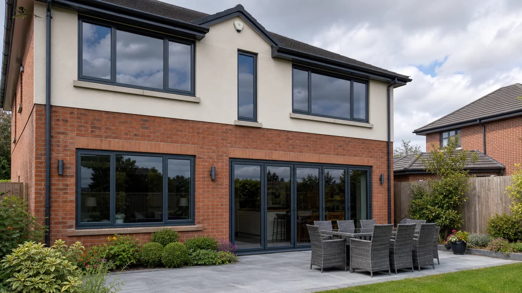 Modern detached UK home patio doors with window film