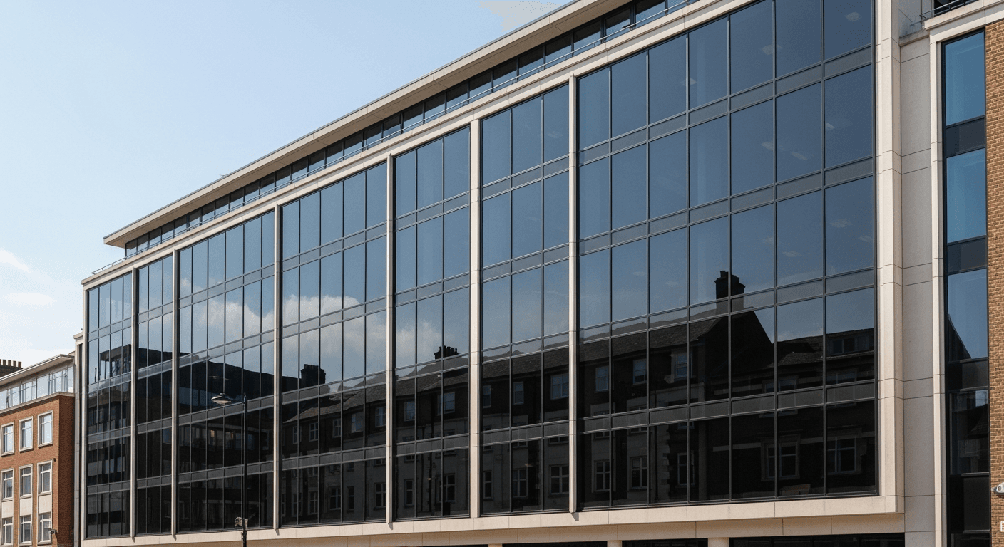 Illustrative modern commercial building with solar-control glazing